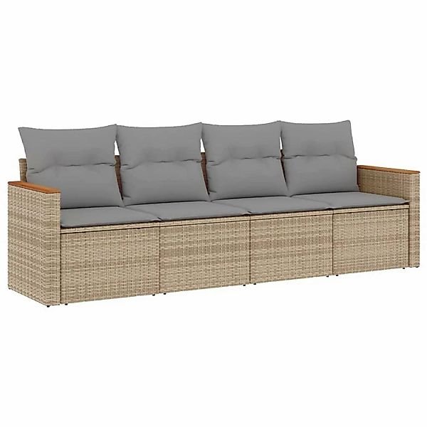 vidaXL 4-Tlg Garten-Sofagarnitur mit Kissen Beigemischung Poly Rattan 32257 günstig online kaufen