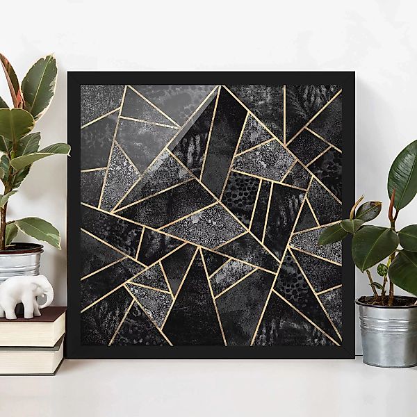 Bild mit Rahmen Abstrakt - Quadrat Graue Dreiecke Gold günstig online kaufen