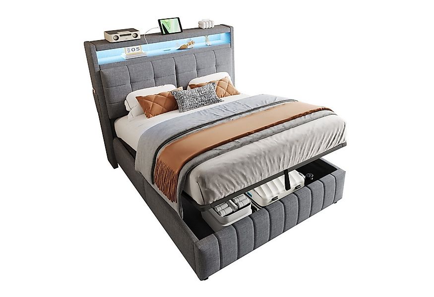 HAUSS SPOLE Polsterbett 140x200 cm, mit LED-Beleuchtung und USB-Steckdose, günstig online kaufen