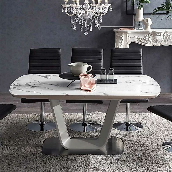 Luxus Esszimmertisch in Weiß Marmoroptik Grau günstig online kaufen
