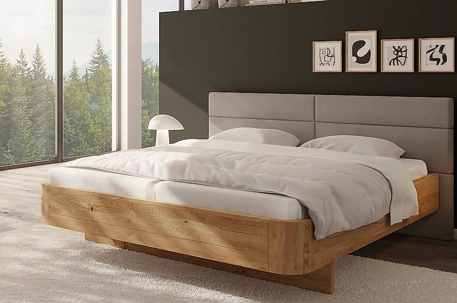 Home affaire Massivholzbett "Latillé in Schwebeoptik" gepolstertes Kopfteil günstig online kaufen