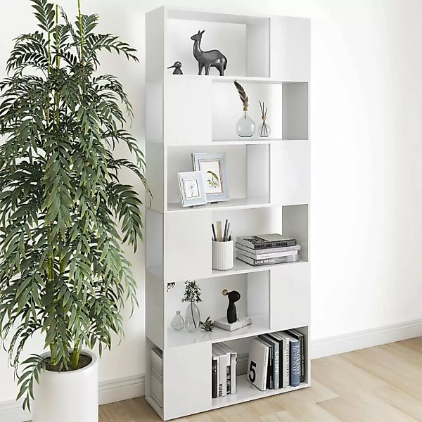 Bücherregal Raumteiler Hochglanz-weiß 80x24x186 Cm Spanplatte günstig online kaufen