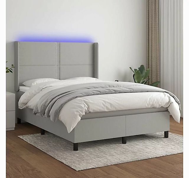 vidaXL Boxspringbett Boxspringbett mit Matratze LED Hellgrau 140x200 cm Sto günstig online kaufen