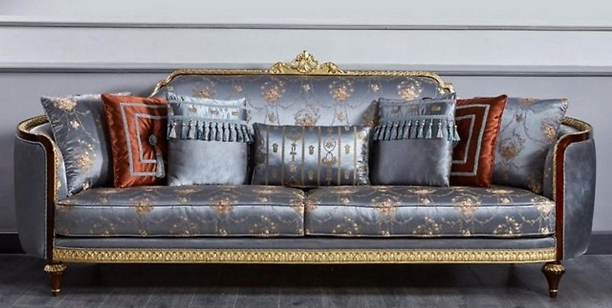 Casa Padrino Sofa Casa Padrino Luxus Barock Sofa Blau / Dunkelbraun / Gold günstig online kaufen