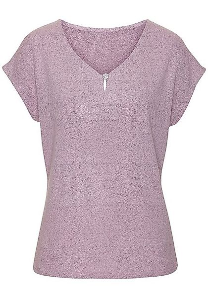 LASCANA Kurzarmshirt mit funkelndem Strassknopf aus strukturierter Viskose- günstig online kaufen