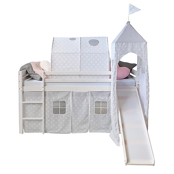 Homestyle4u Hochbett 90x200 mit Vorhang Lattenrost Rutsche Tunnel Turm in W günstig online kaufen