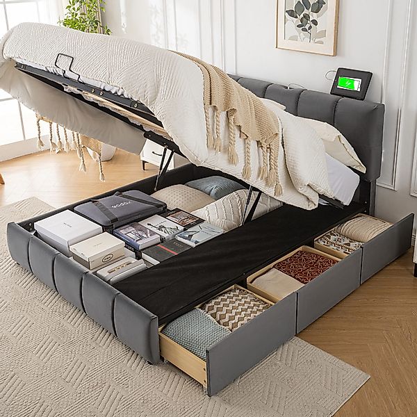 TavilaEcon Boxspringbett Doppelbett mit drei Schubladen günstig online kaufen