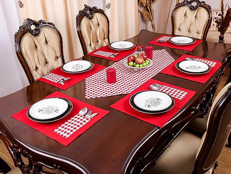 Ekershop Tischläufer und 6 Platz-Matten Set Tischset Platzset Platzdecken R günstig online kaufen