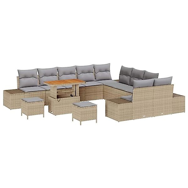 vidaXL Garten-Sofa-Set mit Kissen 13-Tlg Beige Poly Rattan 3362847 günstig online kaufen