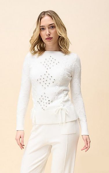 Passioni Strickpullover mit Kristallverzierung und Schnüren günstig online kaufen