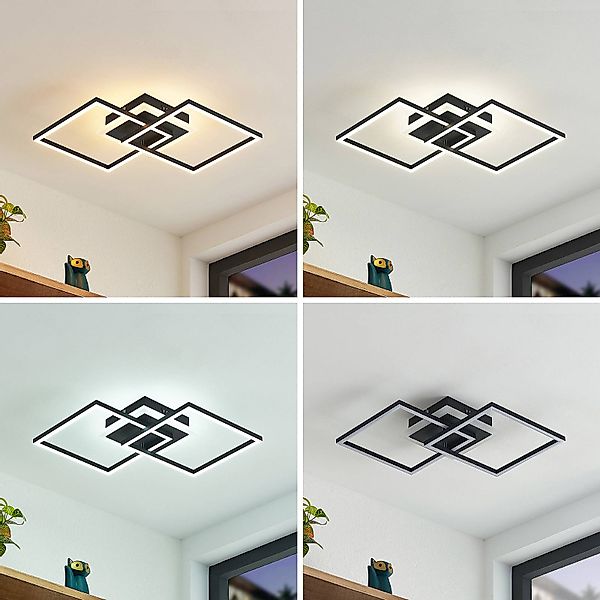 Lindby LED-Deckenlampe Fjardo, eckig, schwarz, CCT, Remote günstig online kaufen