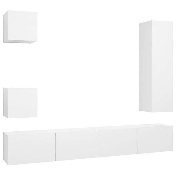 furnicato TV-Schrank 5-tlg. TV-Schrank-Set Weiß Holzwerkstoff (1-St) günstig online kaufen