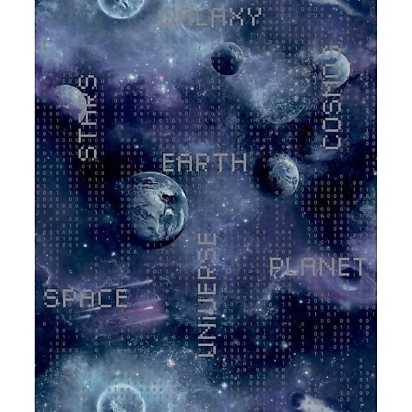 Good Vibes Tapete Galaxy Planets And Text Schwarz Und Lila günstig online kaufen
