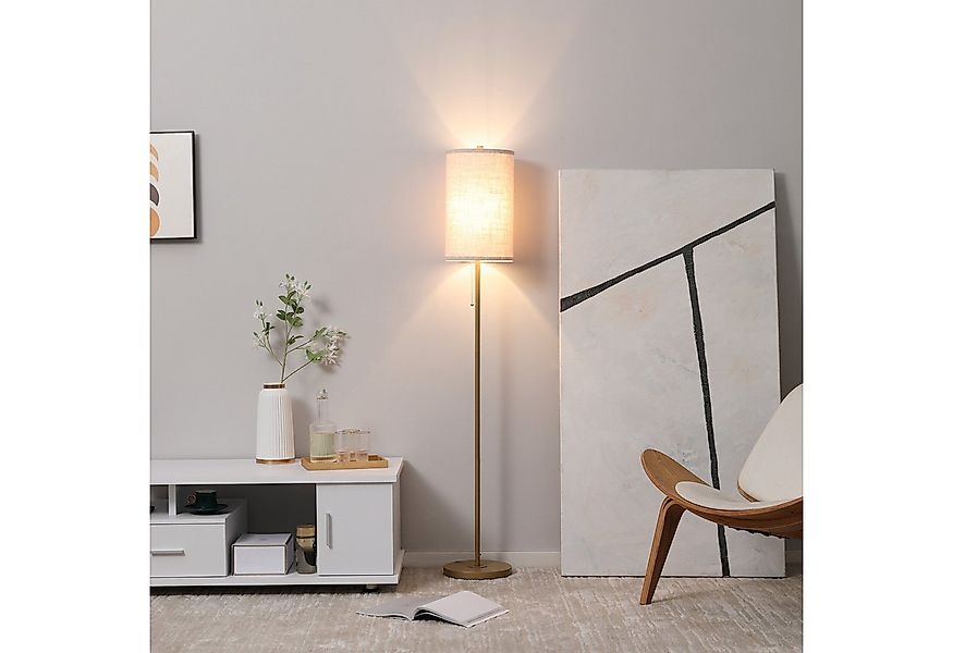 HOMCOM Stehlampe Wohnzimmer Stehleuchte mit Leinen Lampenschirm, Zugkettens günstig online kaufen