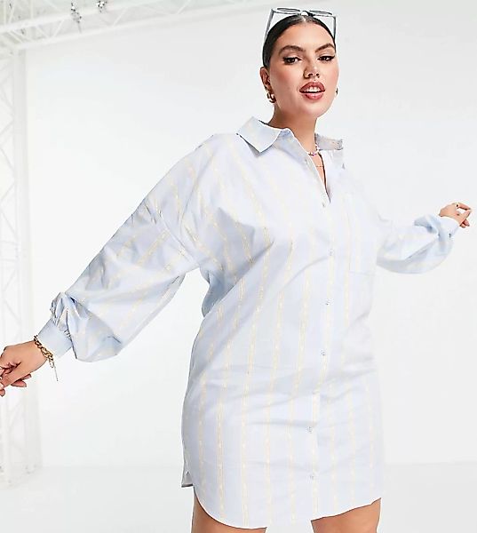 COLLUSION Plus ‑ Mini-Hemdkleid mit Streifen in Blau günstig online kaufen