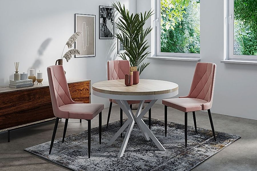 WFL GROUP Esstisch Cloud ausziehbar rund industrial mit weißen Metallbeinen günstig online kaufen