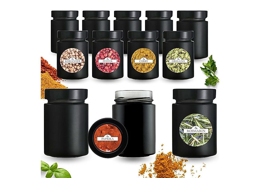mikken Gewürzbehälter 12 Gewürzgläser 190 ml schwarz mit Deckel und 24 Gewü günstig online kaufen