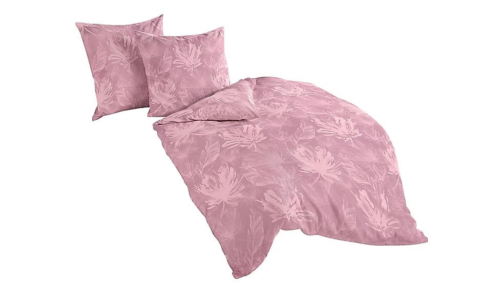 Bierbaum Mako Satin Bettwäsche  Blätter - rosa/pink - 100% Baumwolle - 135 günstig online kaufen