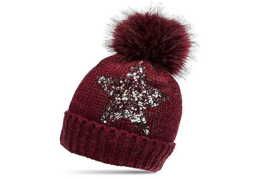 Caspar Bommelmütze MU161 Damen Strick Winter Mütze mit Pailletten Stern und günstig online kaufen