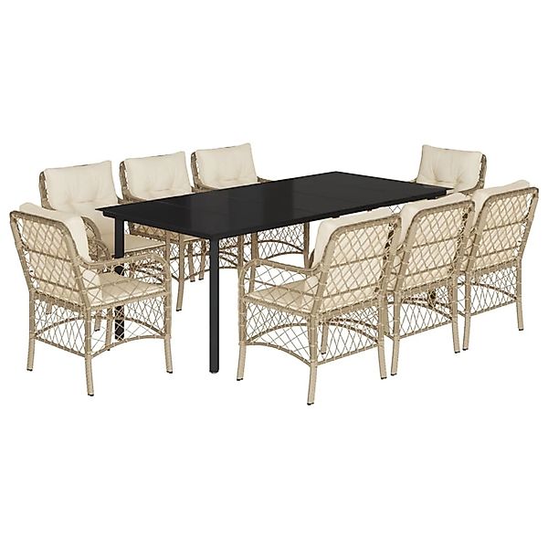 vidaXL 9-Tlg Garten-Essgruppe mit Kissen Beige Poly Rattan 3212151 günstig online kaufen