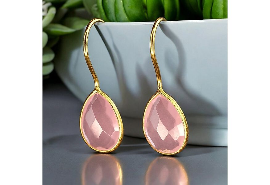 MadamLili Paar Ohrhänger 925 Sterling Gold vergoldete Rosenquarz Edelstein günstig online kaufen