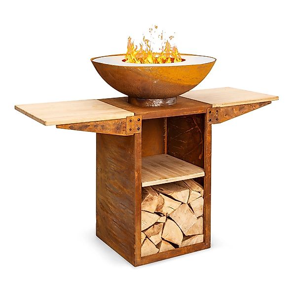 Blumfeldt Savage 2.0 Tall Feuerschale mit Grill Bambus-Seitentische Wetters günstig online kaufen