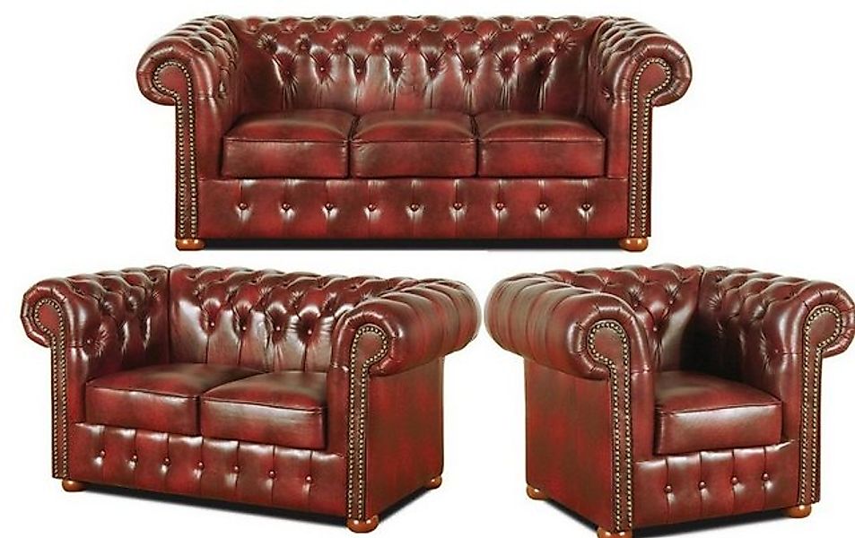 Casa Padrino Chesterfield-Sofa Chesterfield Wohnzimmer 3er Set Weinrot - Lu günstig online kaufen