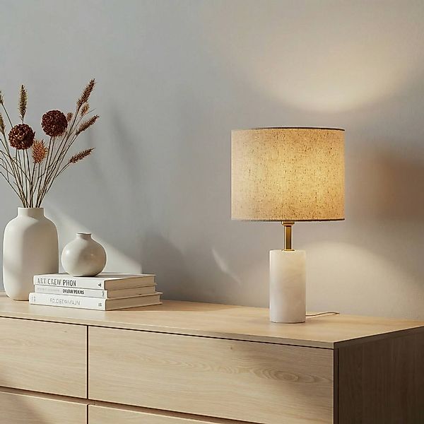 Lindby Tischlampe Alabaster, weiß/beige, Ø 25cm, Marmor, E27 günstig online kaufen