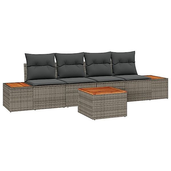 vidaXL Loungesofa 5-teiliges Garten Sofa Set mit Kissen Grau Poly Rattan, 5 günstig online kaufen