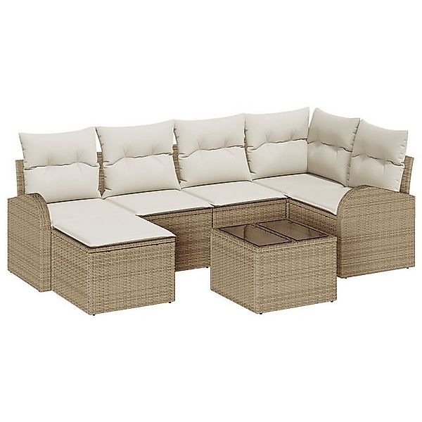 vidaXL Loungesofa 7-teiliges Garten-Sofa-Set mit Kissen Braun Poly-Rattan, günstig online kaufen