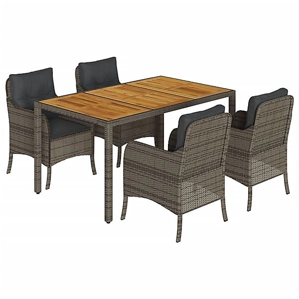 vidaXL 5-Tlg Garten-Essgruppe mit Kissen Grau Poly Rattan 3211874 günstig online kaufen
