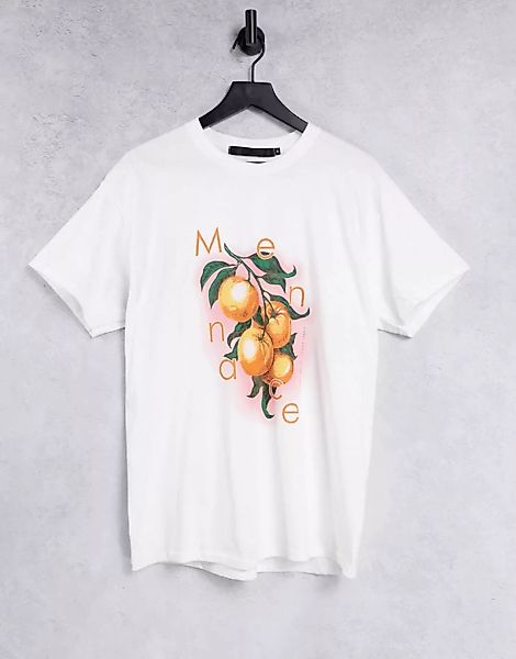Mennace – Oversize-T-Shirt in Grau mit Orangen-Print günstig online kaufen