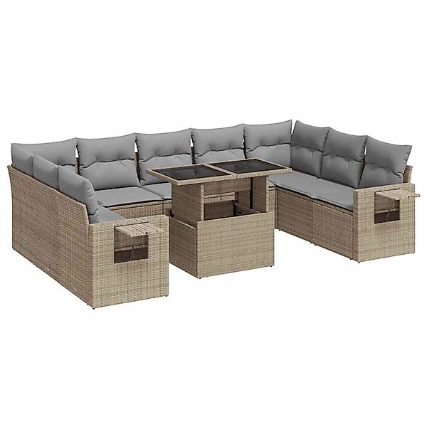 vidaXL 10-Tlg Garten-Sofagarnitur mit Kissen Beige Poly Rattan 3326540 günstig online kaufen