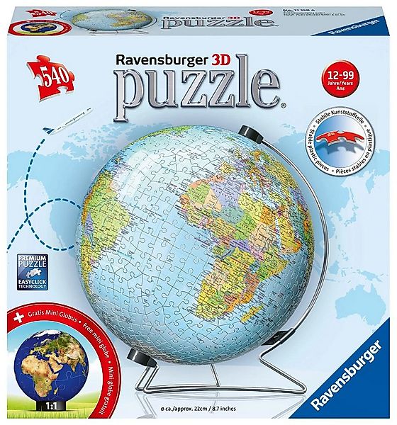 Ravensburger Puzzle Globus in deutscher Sprache Puzzleball 540 Teile, 540 P günstig online kaufen