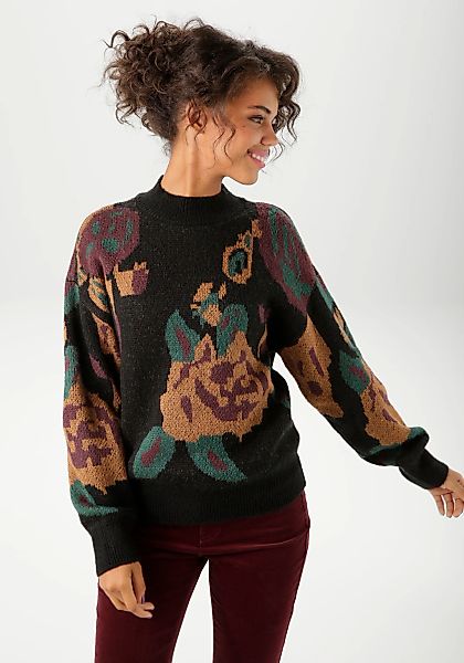 Aniston CASUAL Strickpullover, mit großflächigen, eingestrickten Blüten - N günstig online kaufen