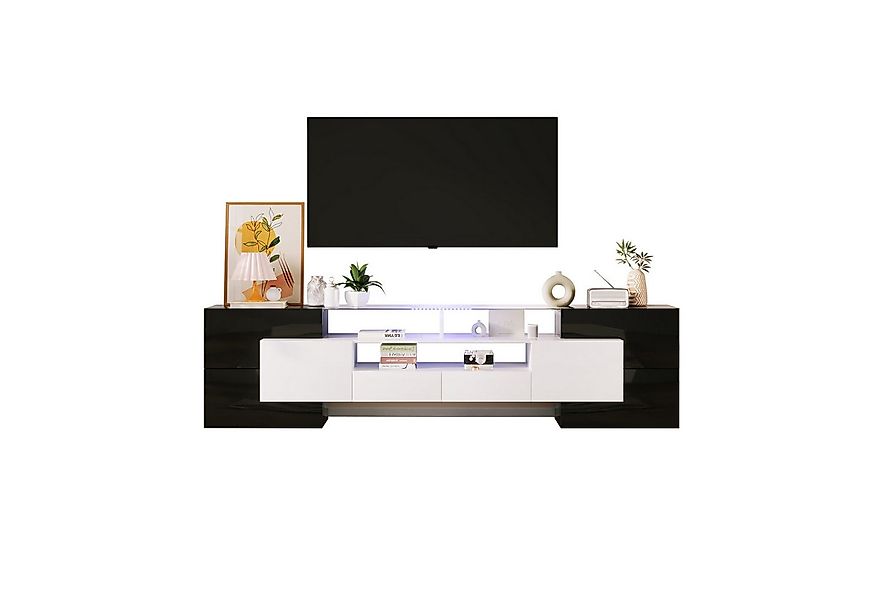 Merax Lowboard mit LED-Beleuchtung und Glasplatte, TV-Schrank mit hochglänz günstig online kaufen