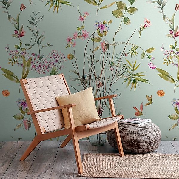 PROFHOME 398811-GU Fototapete Blumen Matt Blau Grün Rosa Orange 1,59 m x 2, günstig online kaufen