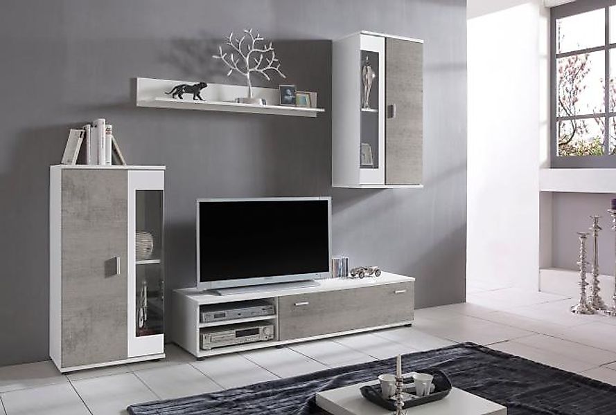 Wohnkombination 4-teilig FOX II A9FX0QVA von Wohnorama Weiß / Betonoptik günstig online kaufen