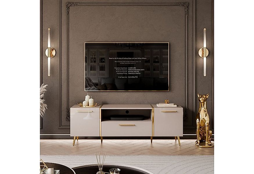 ALLHOUSE24 TV-Schrank DIAMANT Kaschmir Hochglanz GOLD Akzenten Unterschrank günstig online kaufen