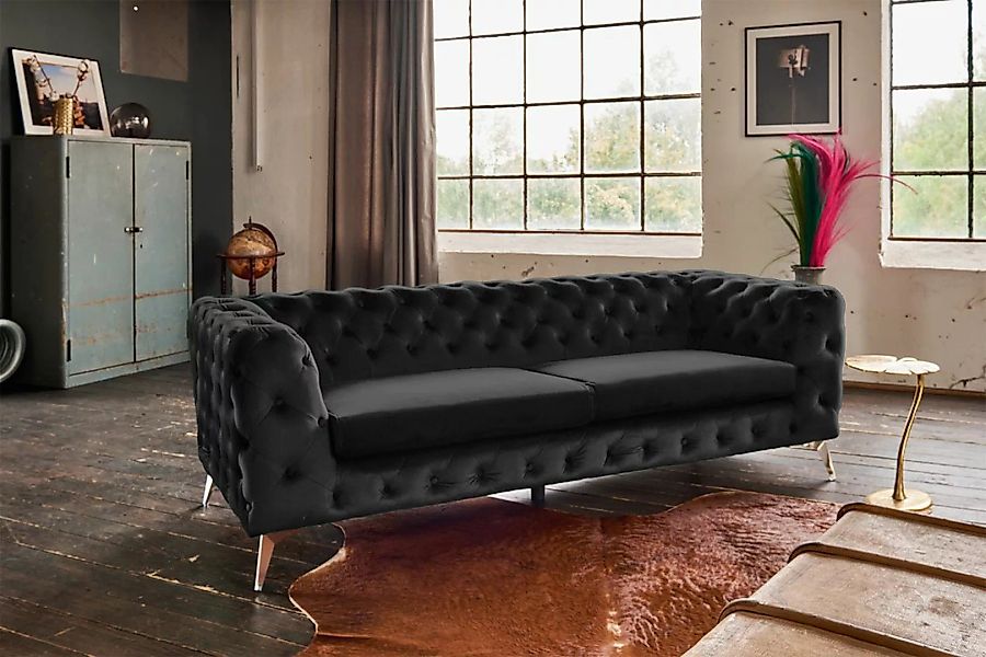 B-Ware KAWOLA Sofa NARLA Chesterfield 3-Sitzer Velvet schwarz günstig online kaufen
