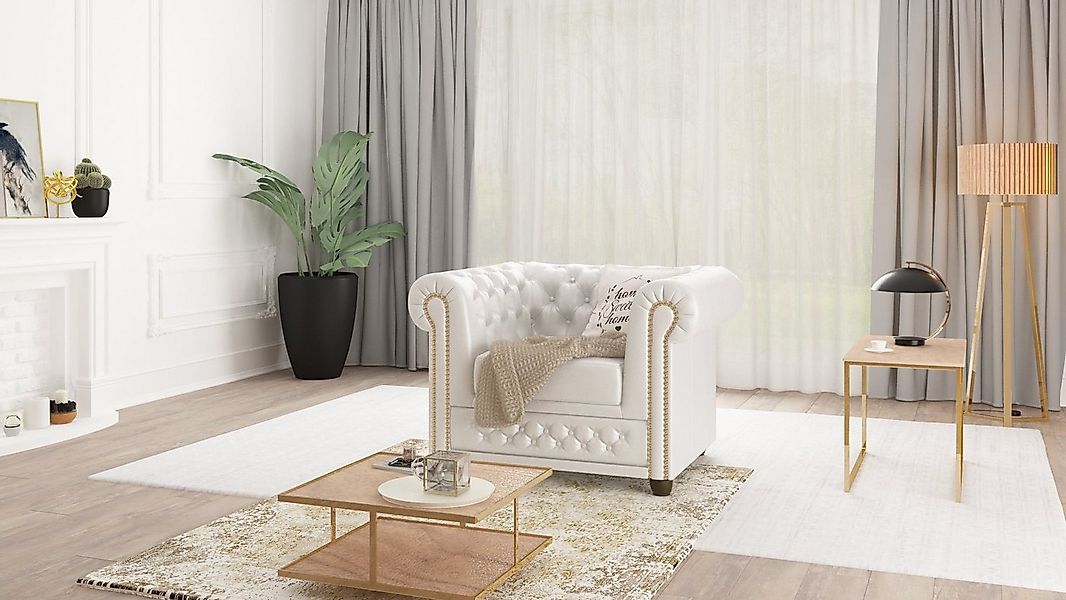 S-Style Möbel Chesterfield-Sessel Jeff aus veganem Leder mit Holzfüßen, mit günstig online kaufen