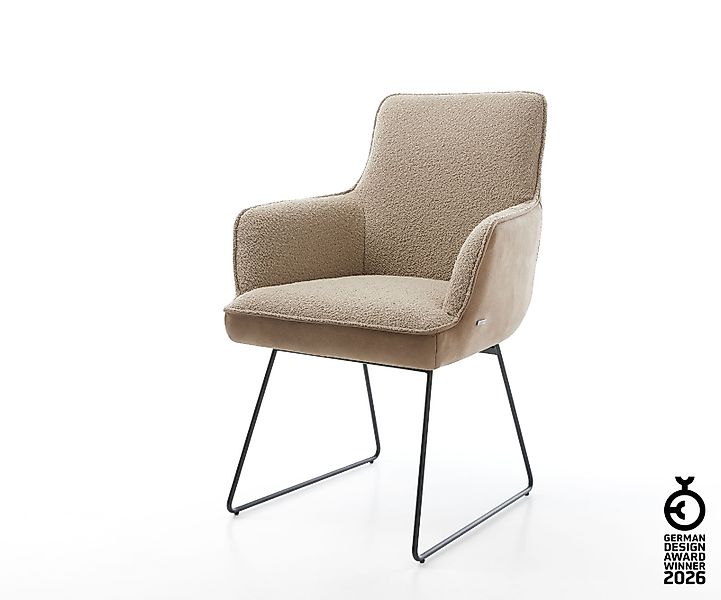 Esszimmerstuhl Heira-Flex mit Armlehnen Materialmix Schlamm Kufengestell Sc günstig online kaufen