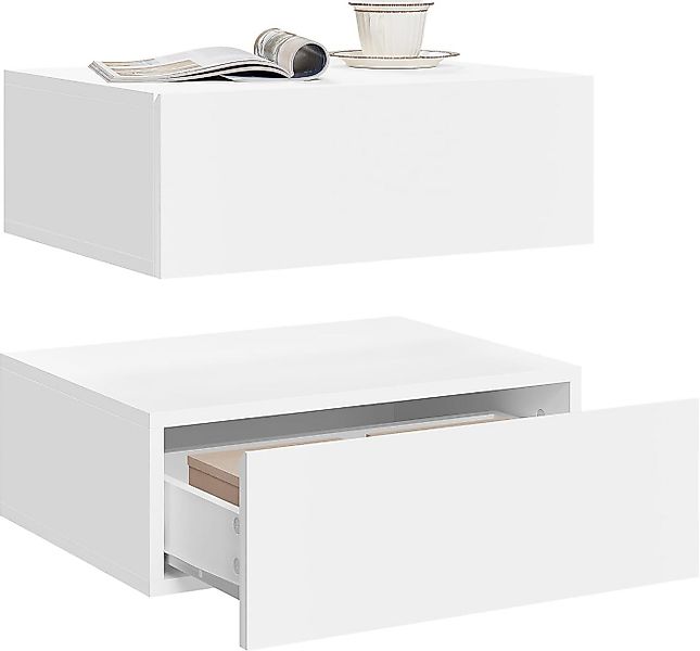 Woltu Nachttisch (2-St), hängend mit Schublade, Wandregal weiß für Schlafzi günstig online kaufen