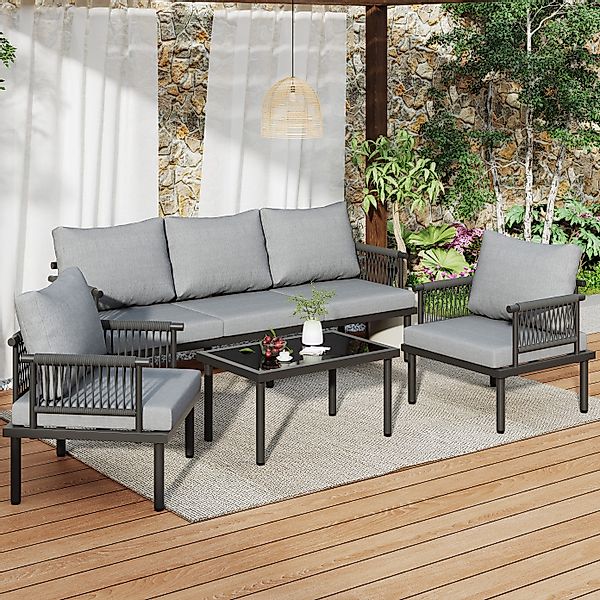 Flieks Gartenlounge-Set, 5-Sitzer Gartenmöbel mit geflochtenen günstig online kaufen