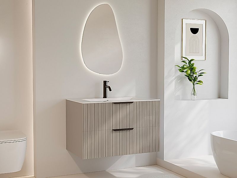 Hängeschrank für Waschbecken in Rillenoptik - Beige - 80 cm - DALIKO günstig online kaufen