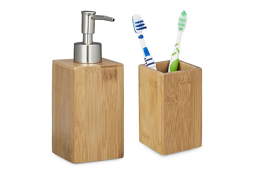 relaxdays Badaccessoire-Set 2 tlg. Badutensilien Set Bambus günstig online kaufen
