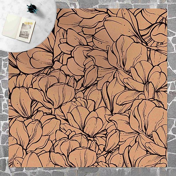 Kork-Teppich Magnolien Blütenmeer Schwarz Weiß günstig online kaufen