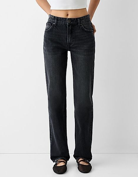 Bershka Straight Fit Jeans Damen 34 Schwarz günstig online kaufen