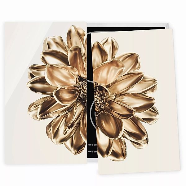 Herdabdeckplatte Blumen Dahlie Blume Gold Metallic günstig online kaufen