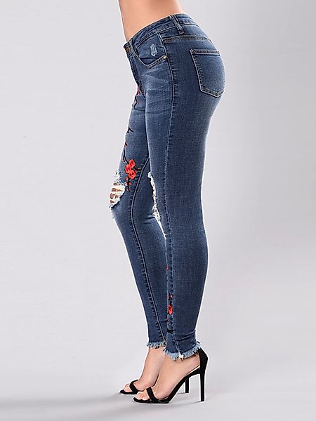 Seitentaschen Zufällig zerrissene Details Jeans günstig online kaufen